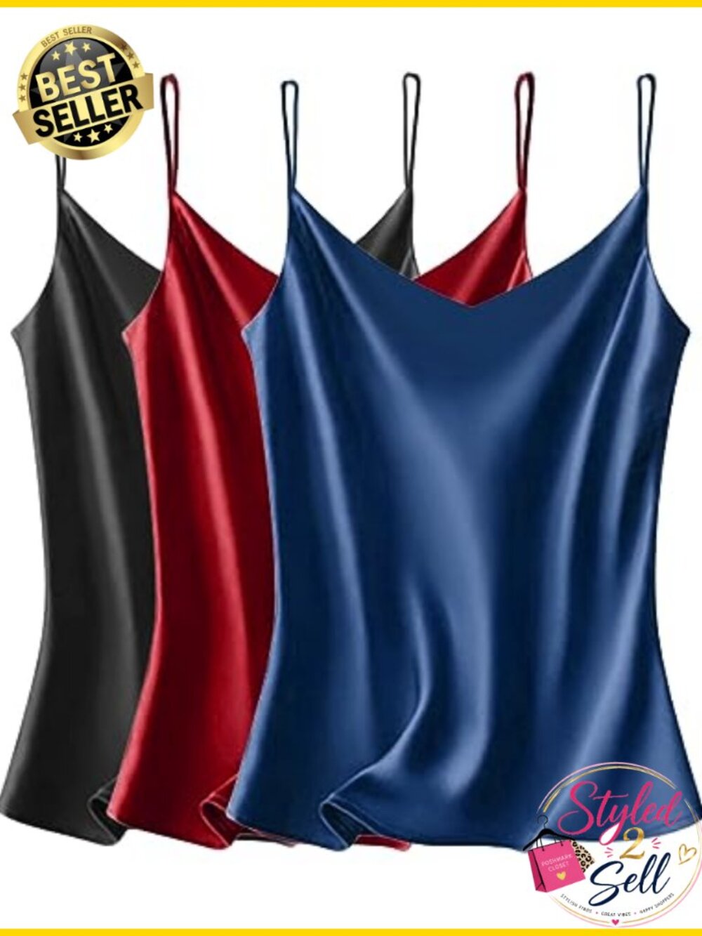 Silk Satin Camisole Top V-Neck Adjustable Spaghetti Strap Tank